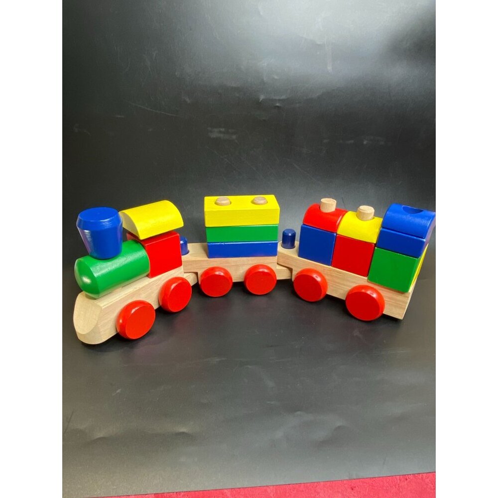 Melissa & Doug Wooden Stacking Train Toy Railroad 17 Piece Play Set